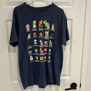 Vintage Super Mario Bros. Graphic T-Shirt Nintendo Large Blue EUC Unisex